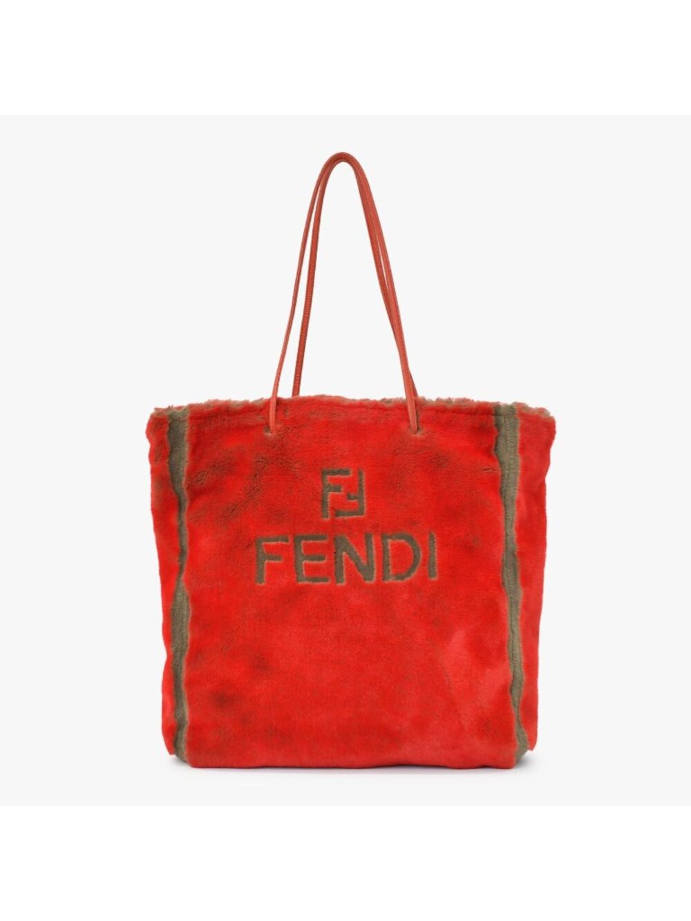 Fendi Tote Bag Rabbit Fur Leather Red Gold